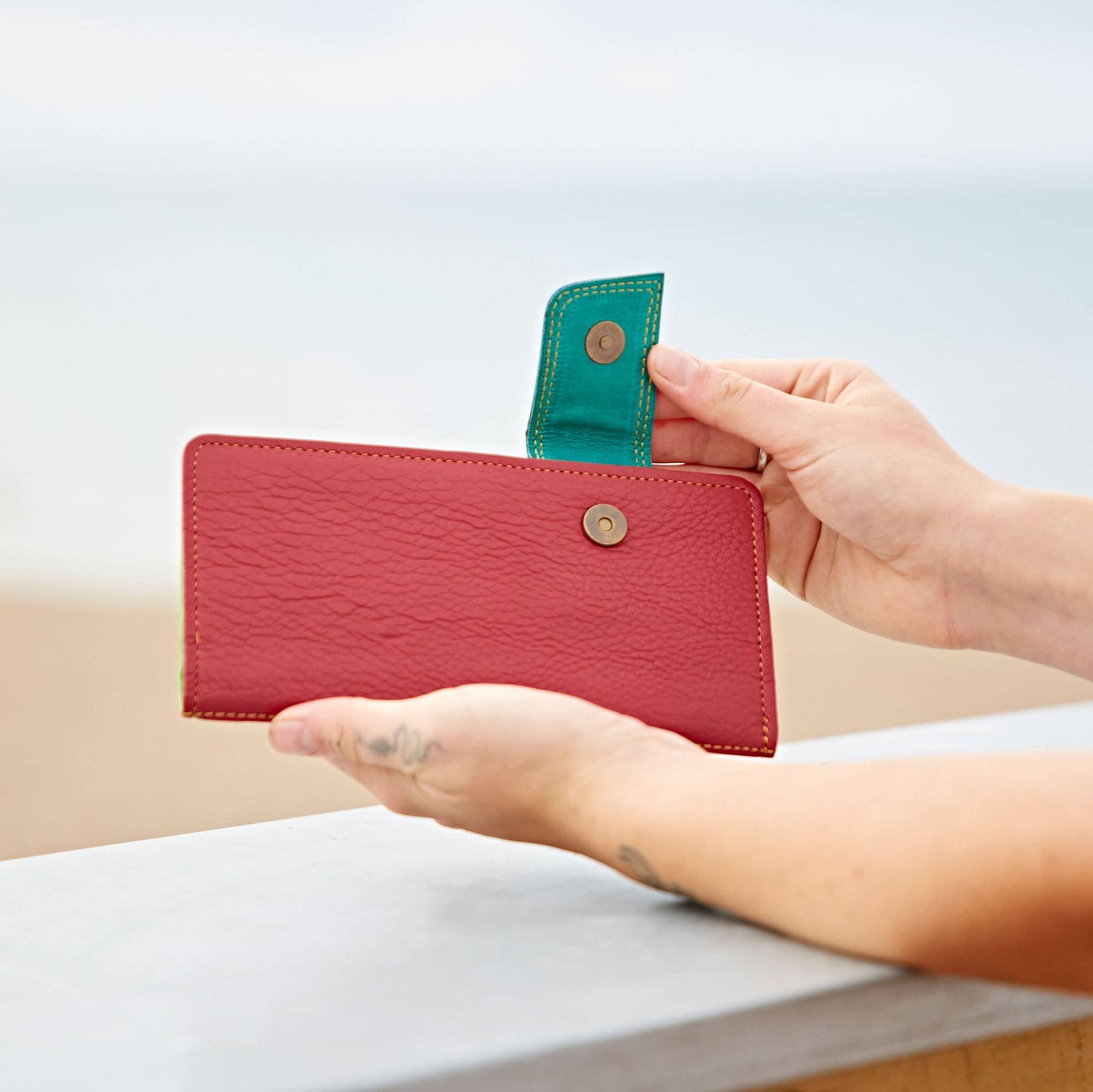 Recycled Coloured Leather Purse - Vibrant Mixed Colours