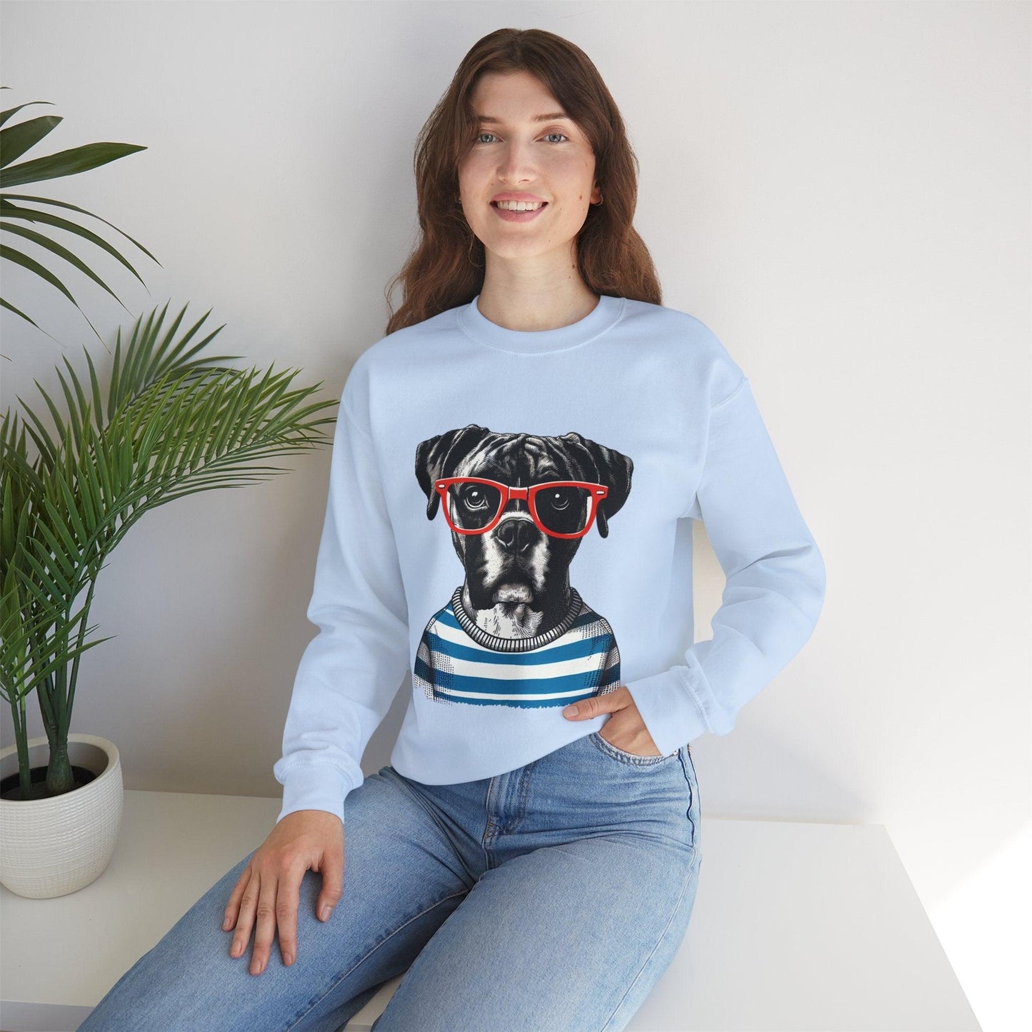 Hipster Boxer Dog Unisex Sweatshirt