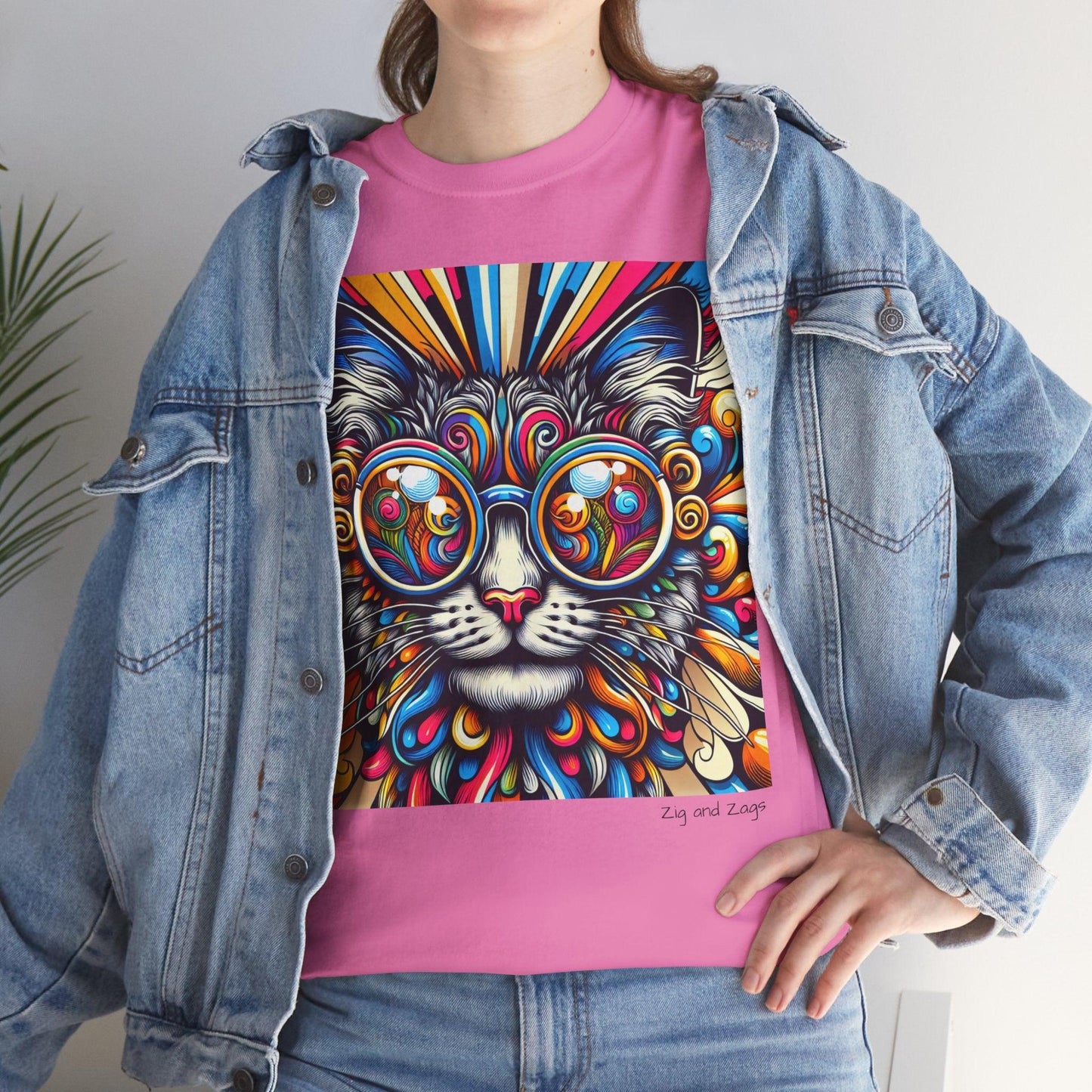 Cool Cat Pop Art Print Heavy Cotton T-shirt