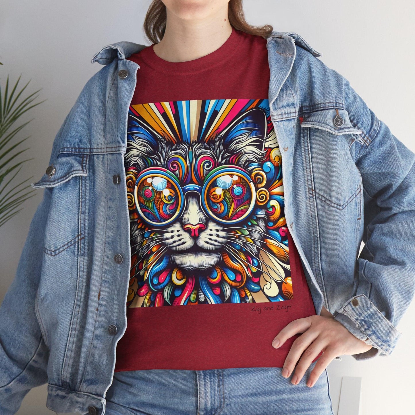 Cool Cat Pop Art Print Heavy Cotton T-shirt