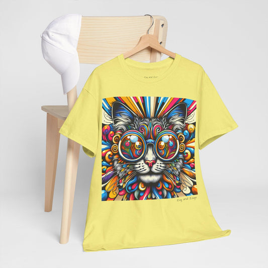 Cool Cat Pop Art Print Heavy Cotton T-shirt