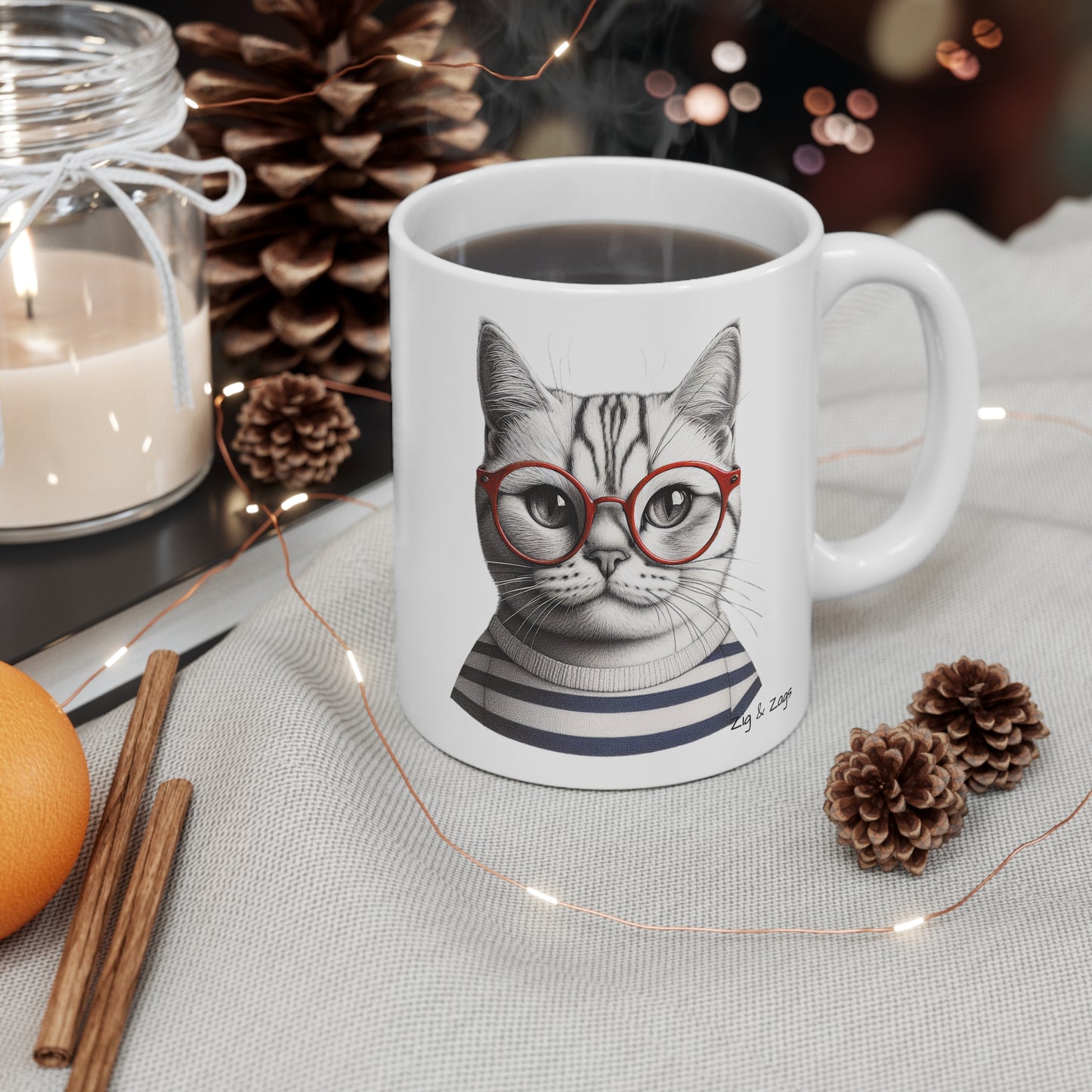 Cat-titude Stylish Cat Wearing Glasses Ceramic Mug