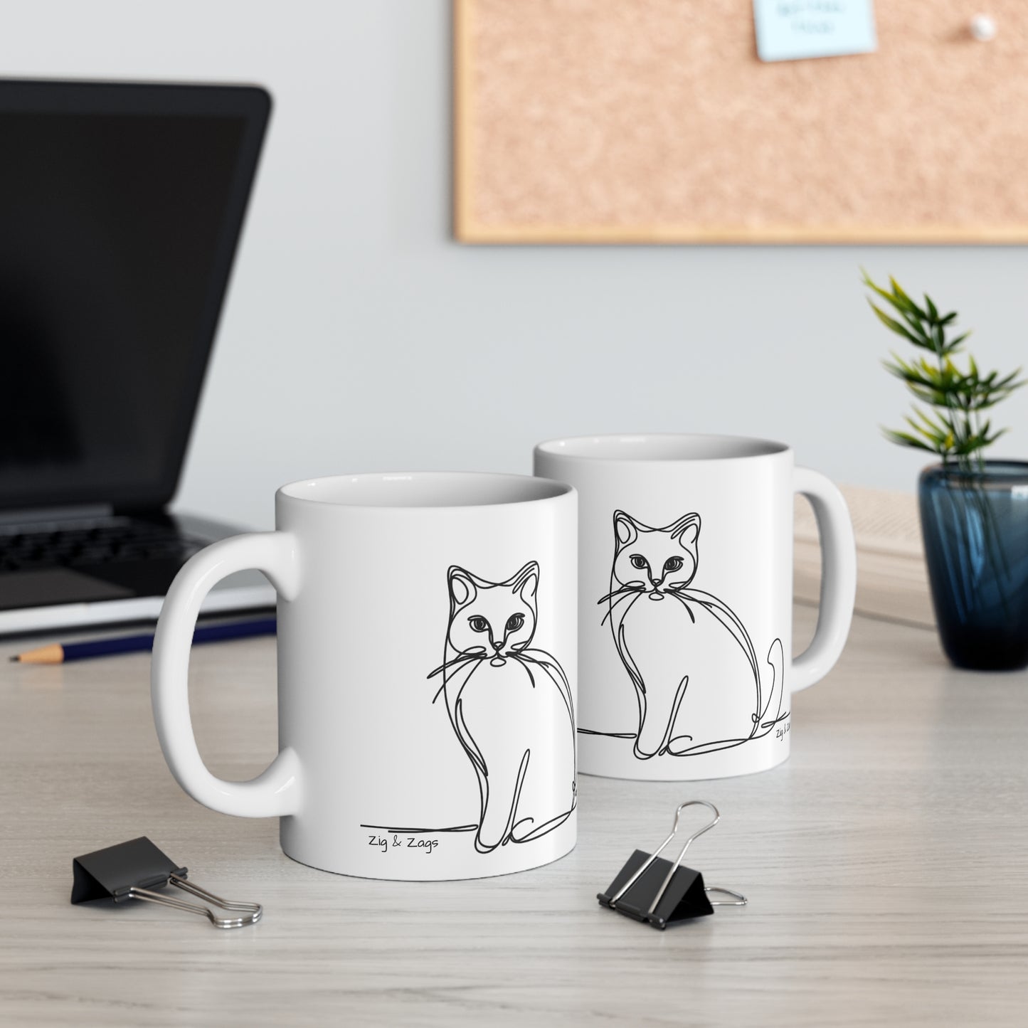 Line Art Cat Print Ceramic Mug