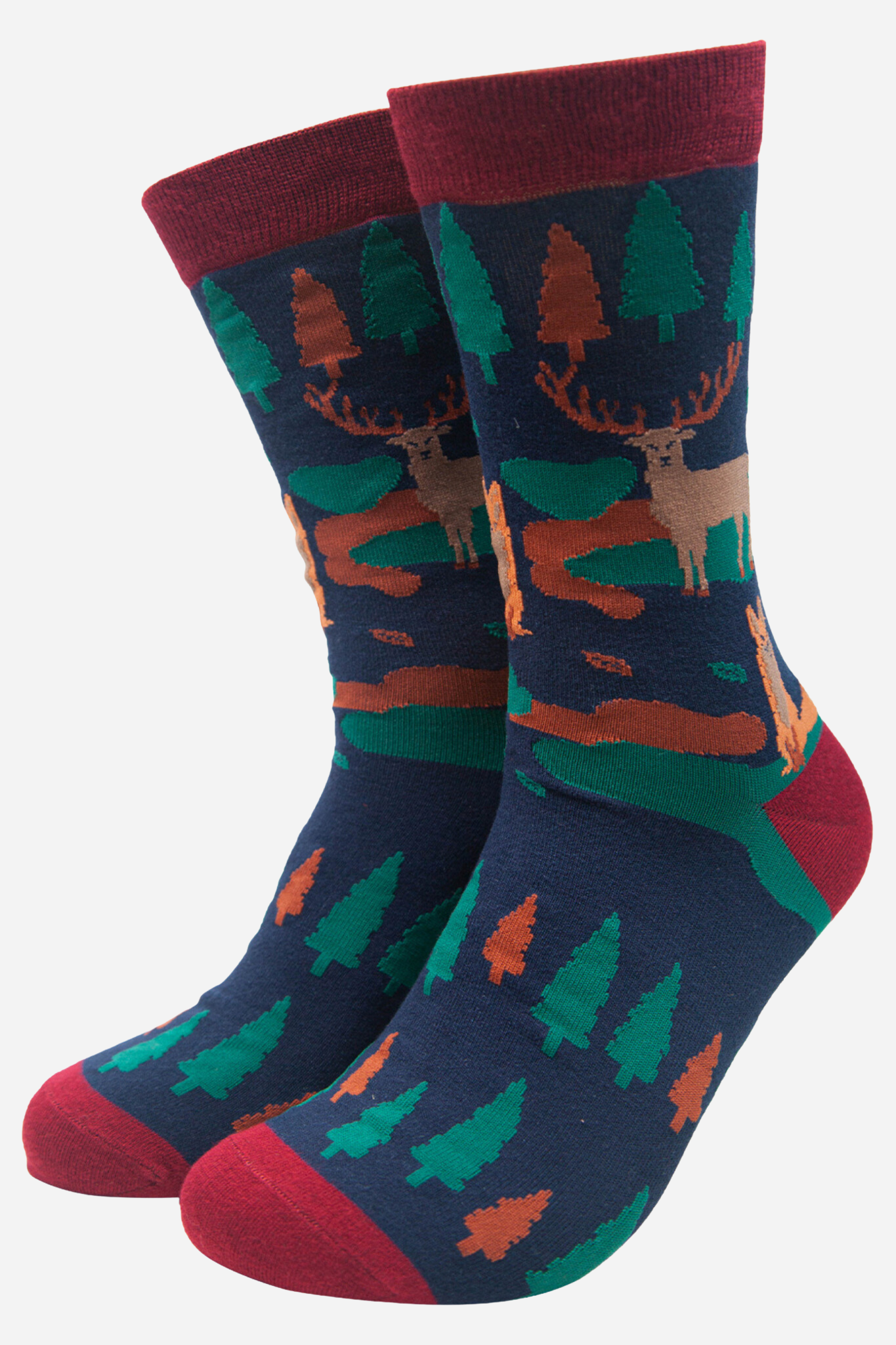 Navy Blue Men's Forest Animal Print Bamboo Socks