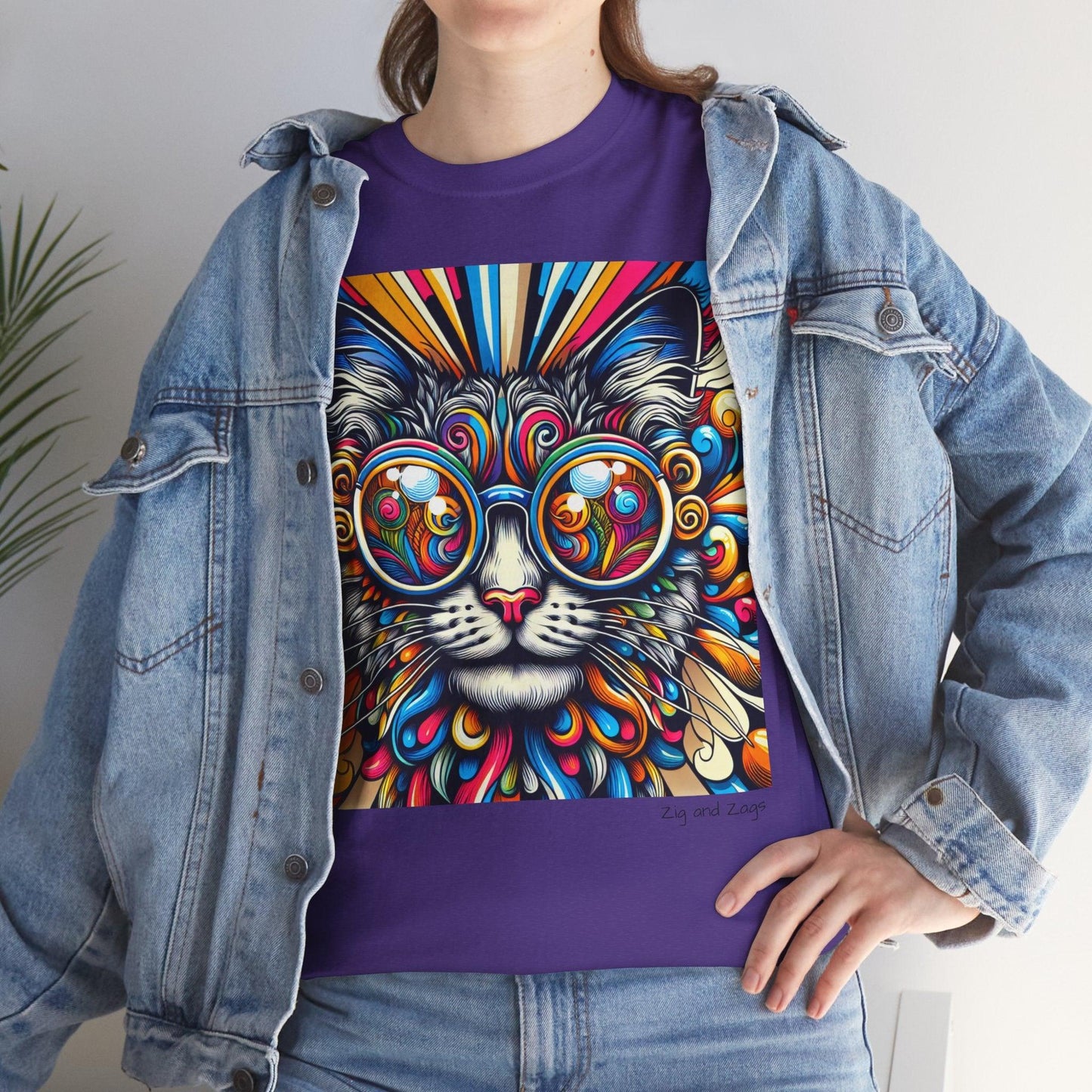 Cool Cat Pop Art Print Heavy Cotton T-shirt