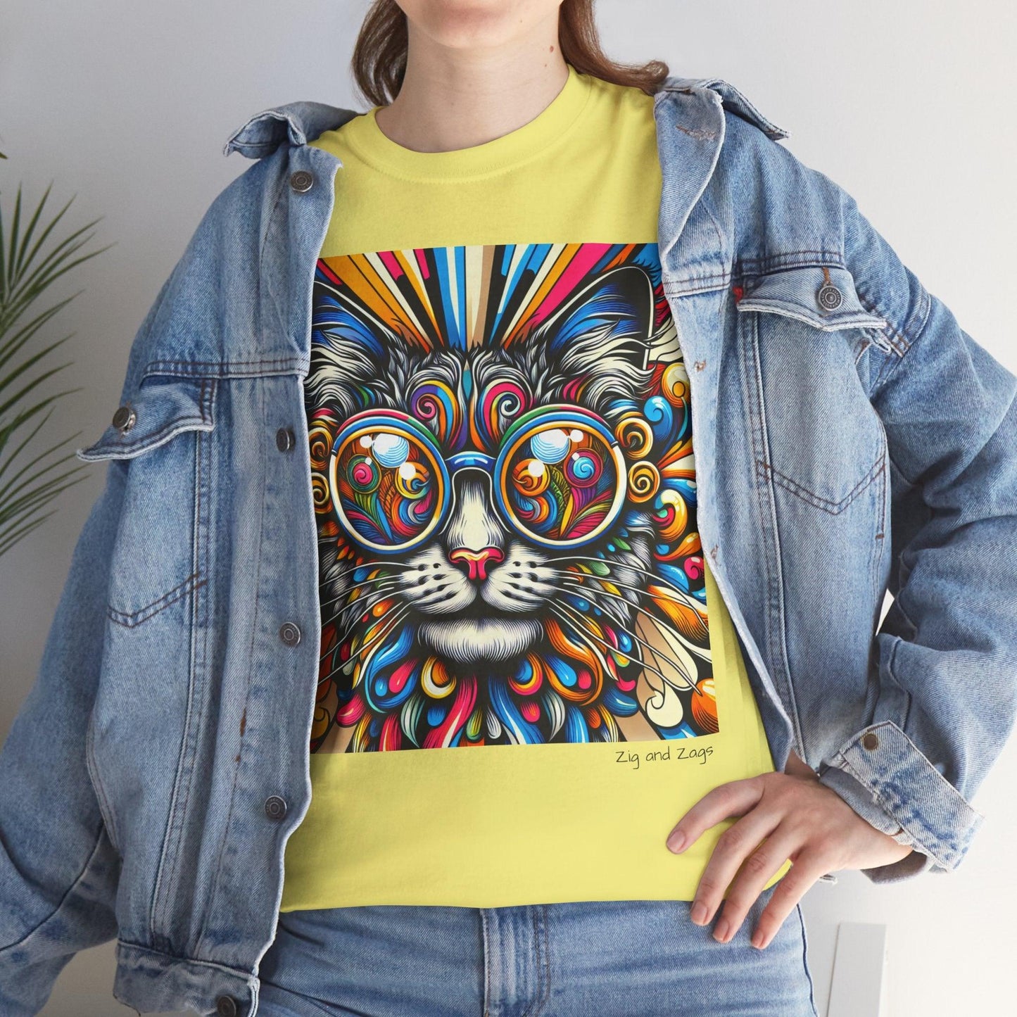 Cool Cat Pop Art Print Heavy Cotton T-shirt
