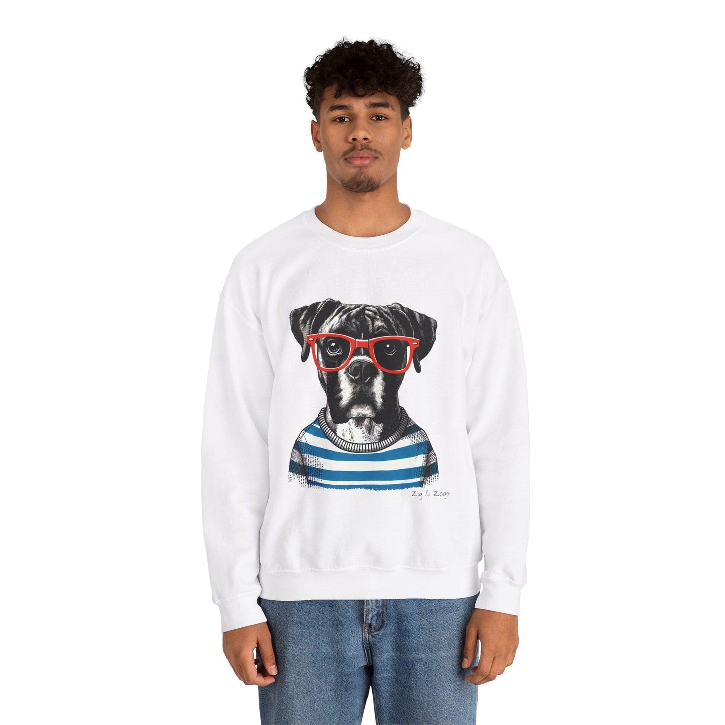 Hipster Boxer Dog Unisex Sweatshirt