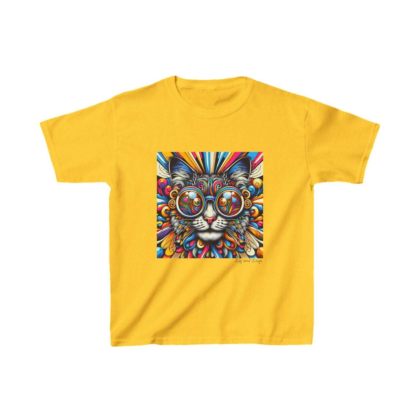 Cool Cat Pop Art Print Kids Heavy Cotton T-shirt