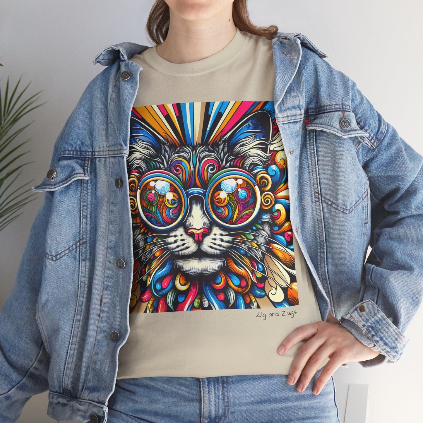Cool Cat Pop Art Print Heavy Cotton T-shirt