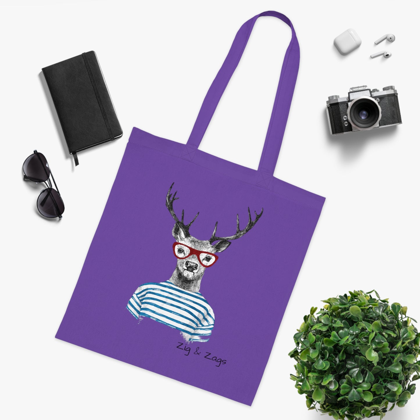 Wild and Free Stag Glasses Drawing Cotton Tote Bag