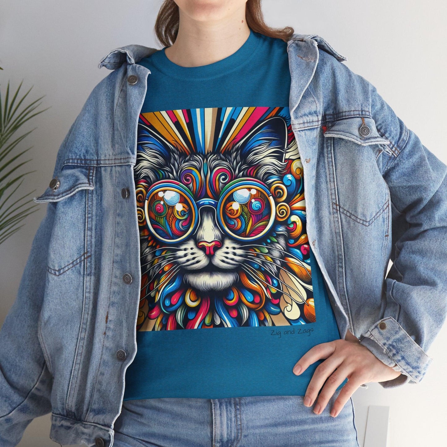 Cool Cat Pop Art Print Heavy Cotton T-shirt