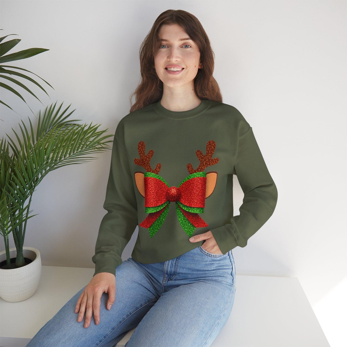 Christmas Reindeer Bow Unisex Sweatshirt