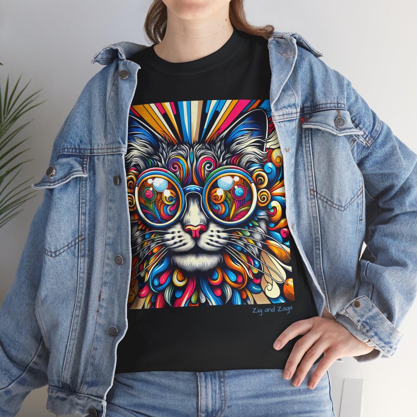 Cool Cat Pop Art Print Heavy Cotton T-shirt