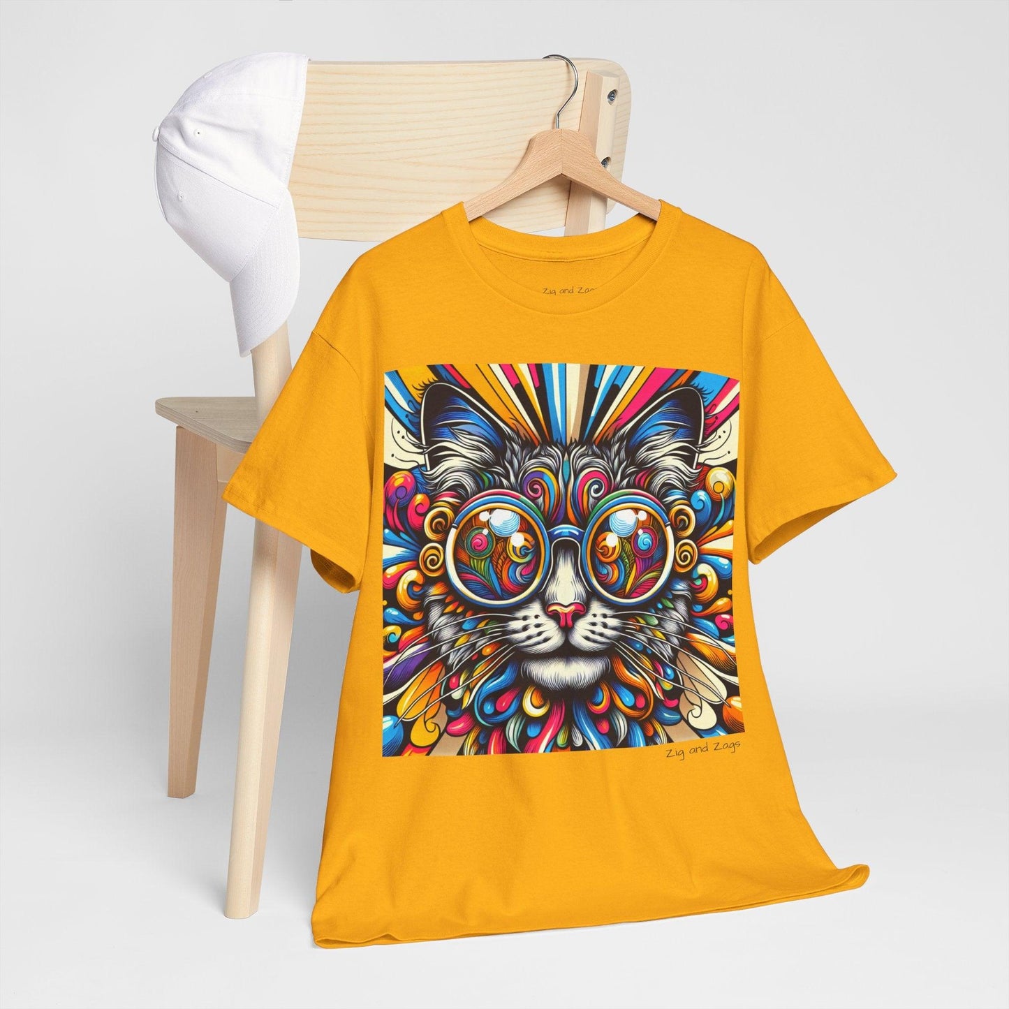 Cool Cat Pop Art Print Heavy Cotton T-shirt