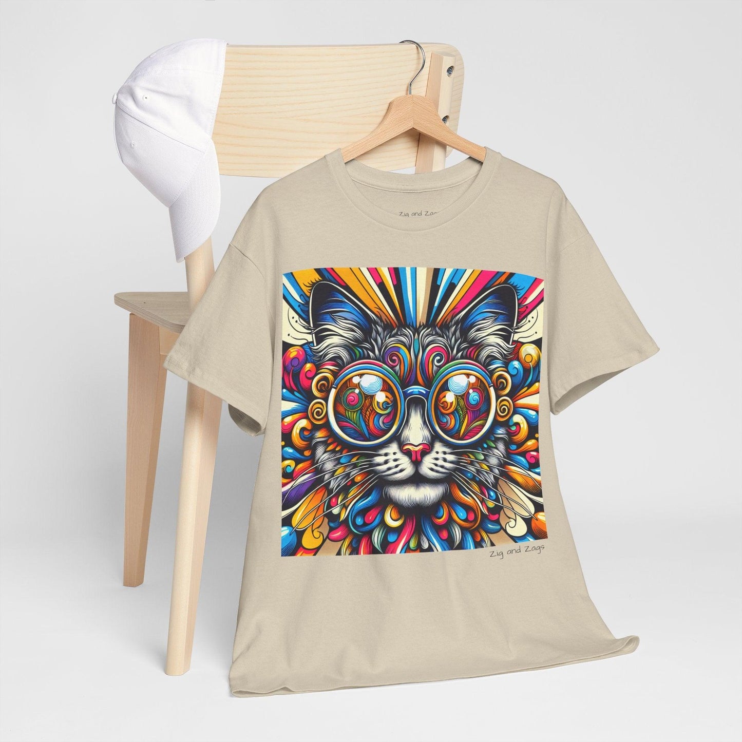 Cool Cat Pop Art Print Heavy Cotton T-shirt