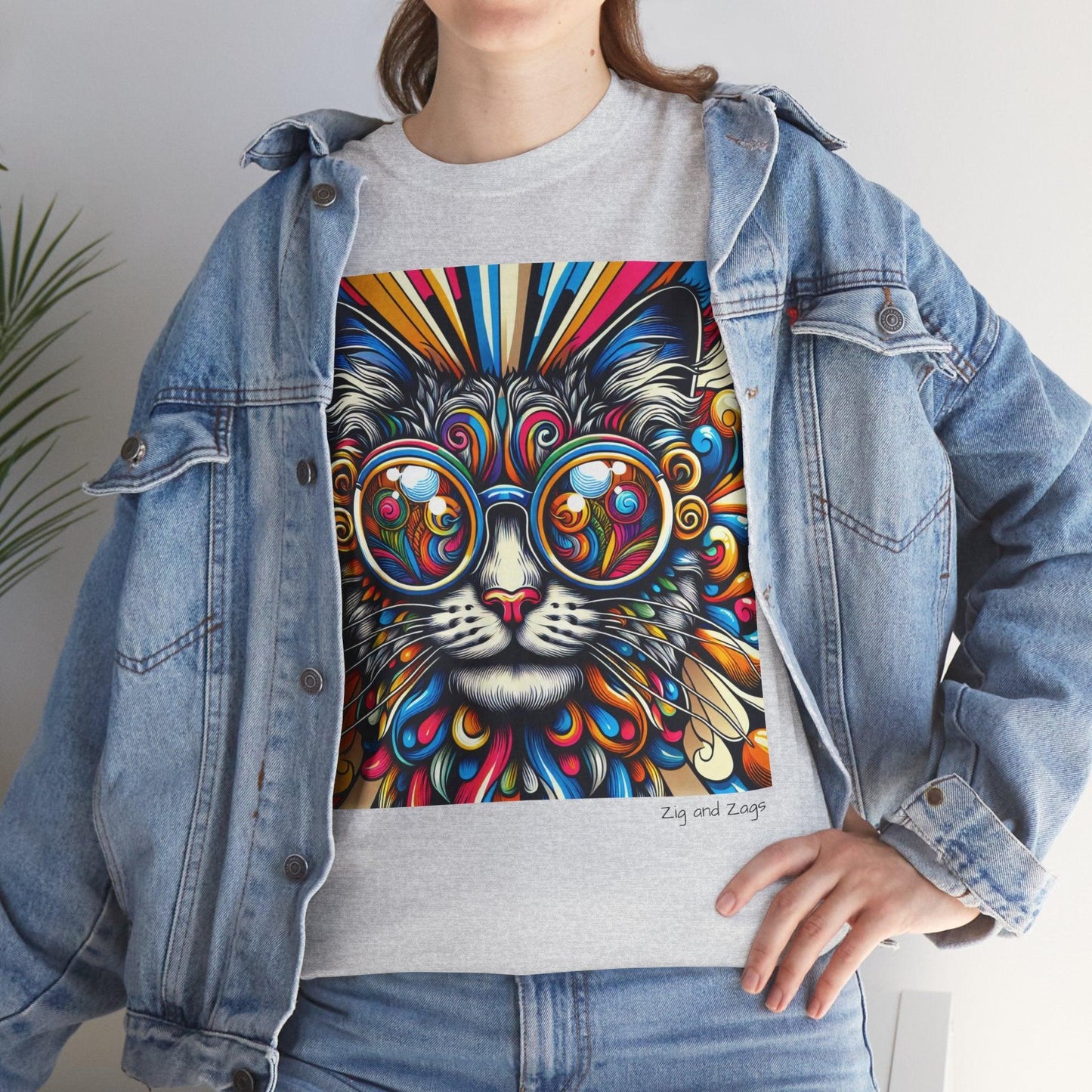 Cool Cat Pop Art Print Heavy Cotton T-shirt