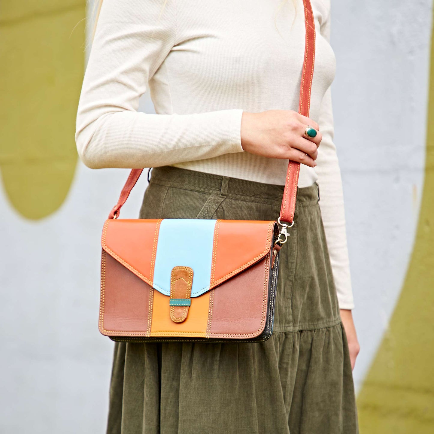 Jama Recycled Leather Multicoloured Rectangular Crossbody Bag