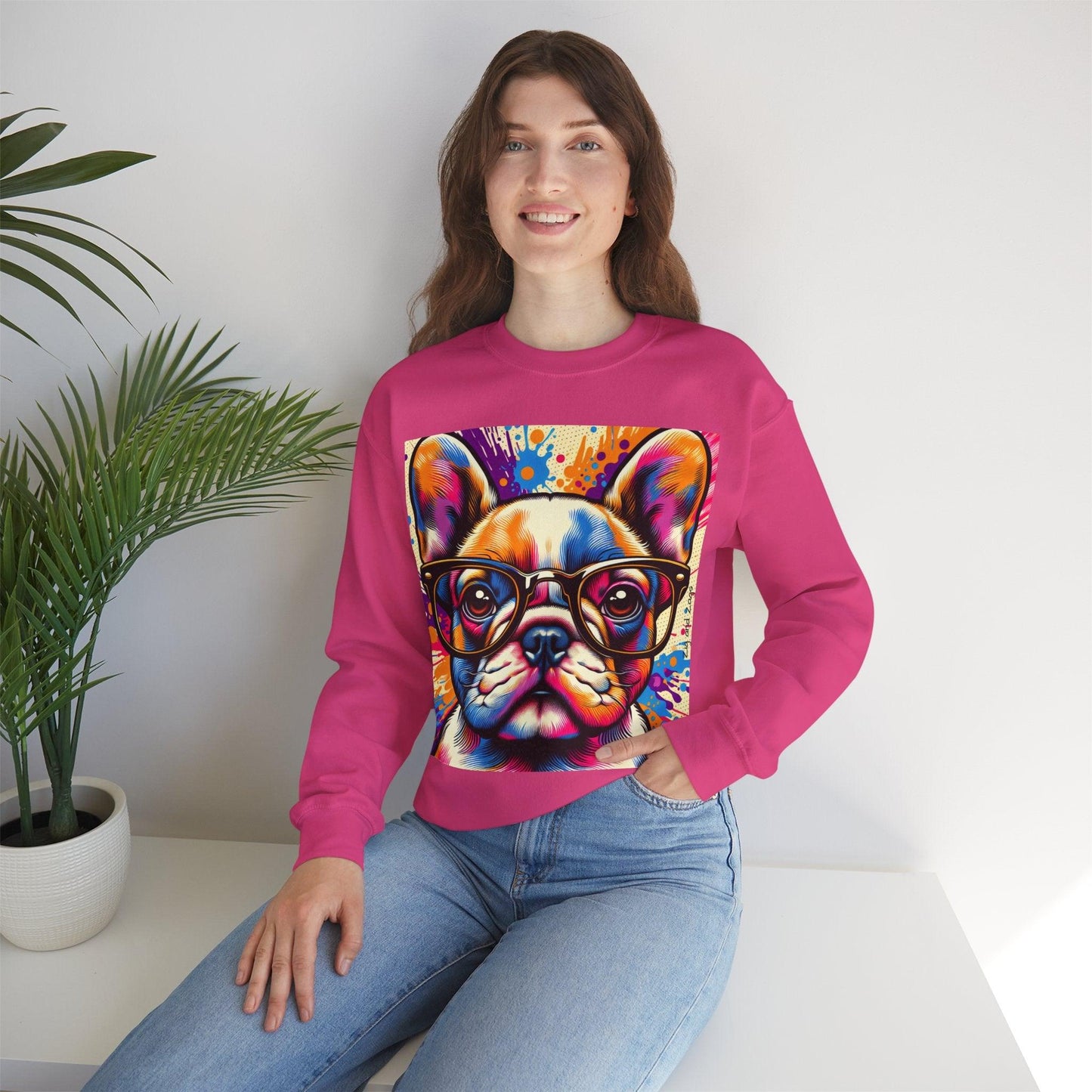 French Bulldog wearing Glasses Pop Art Unisex Sweatshirt