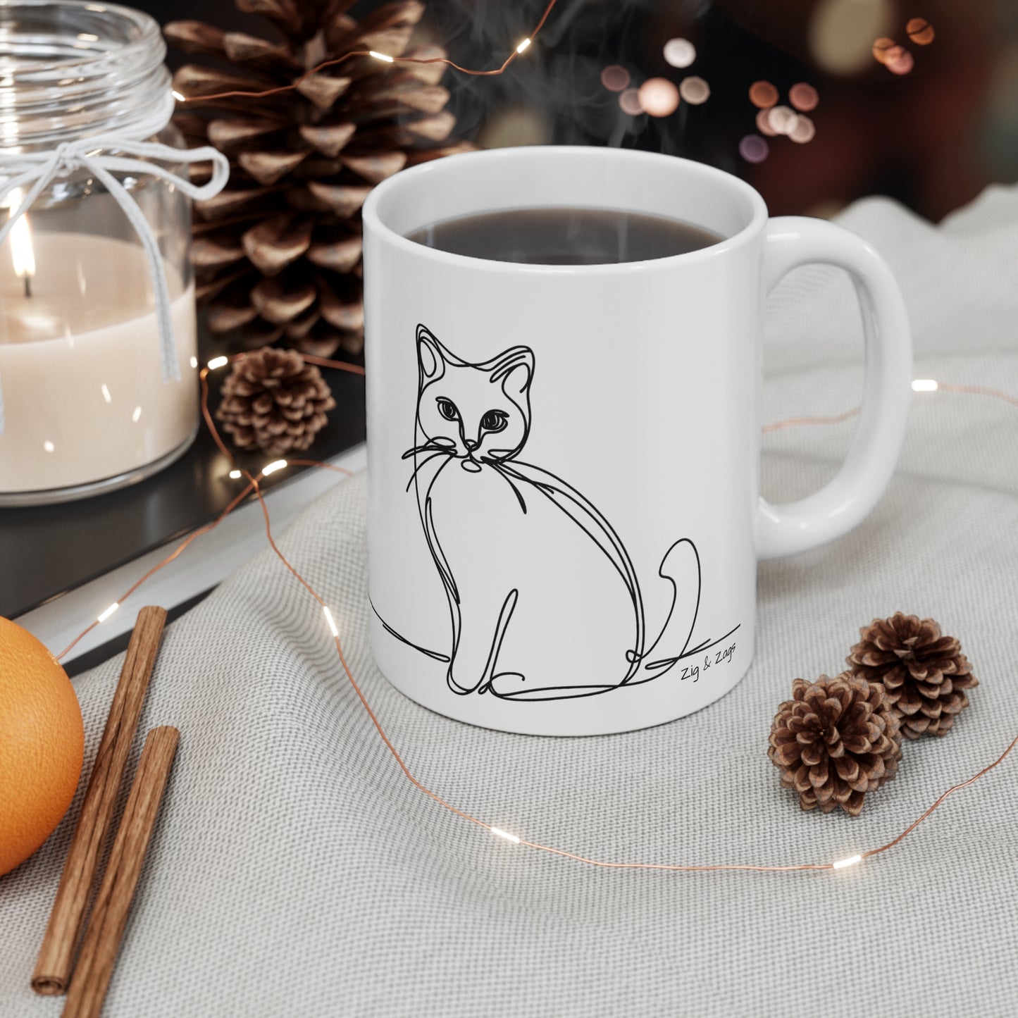 Line Art Cat Print Ceramic Mug