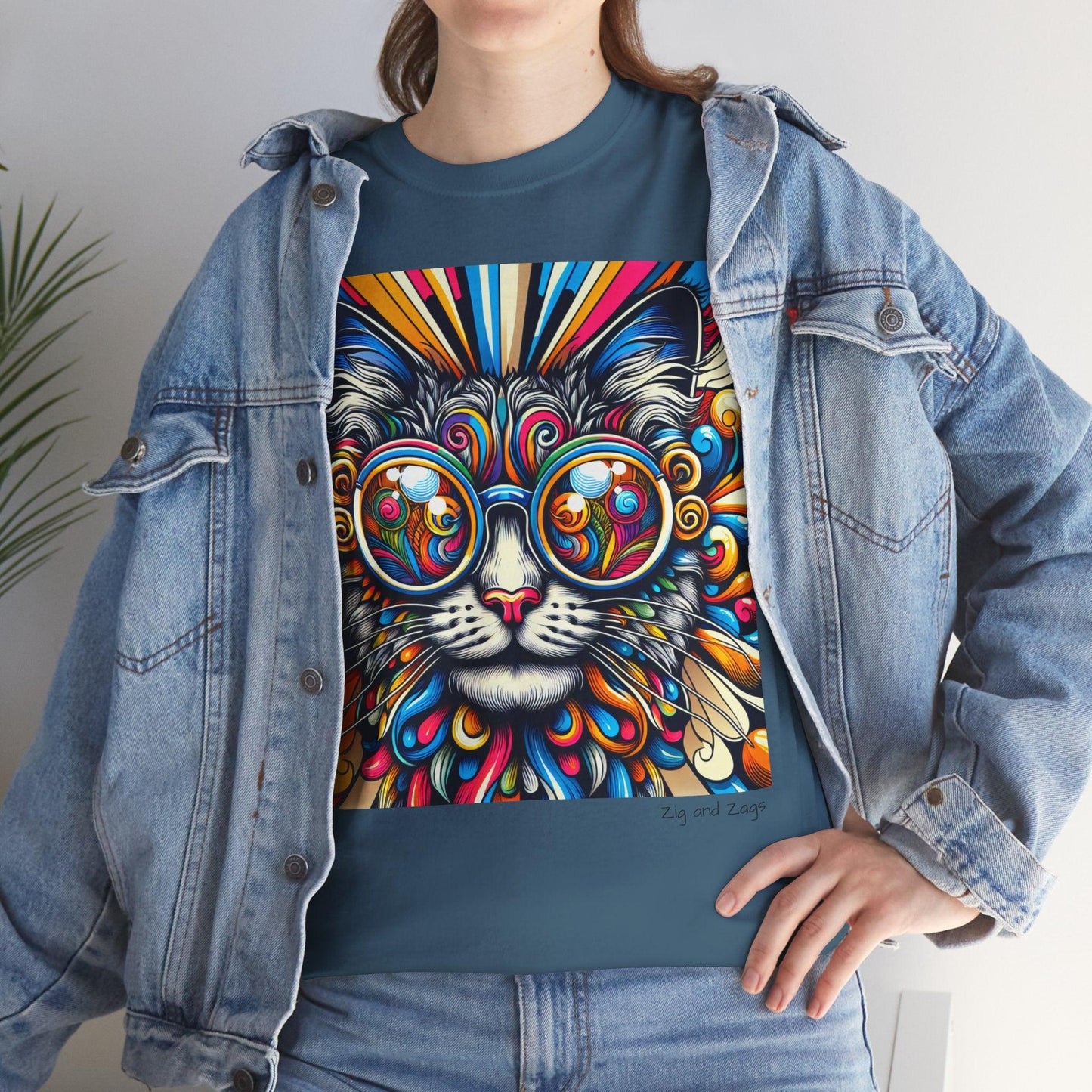 Cool Cat Pop Art Print Heavy Cotton T-shirt