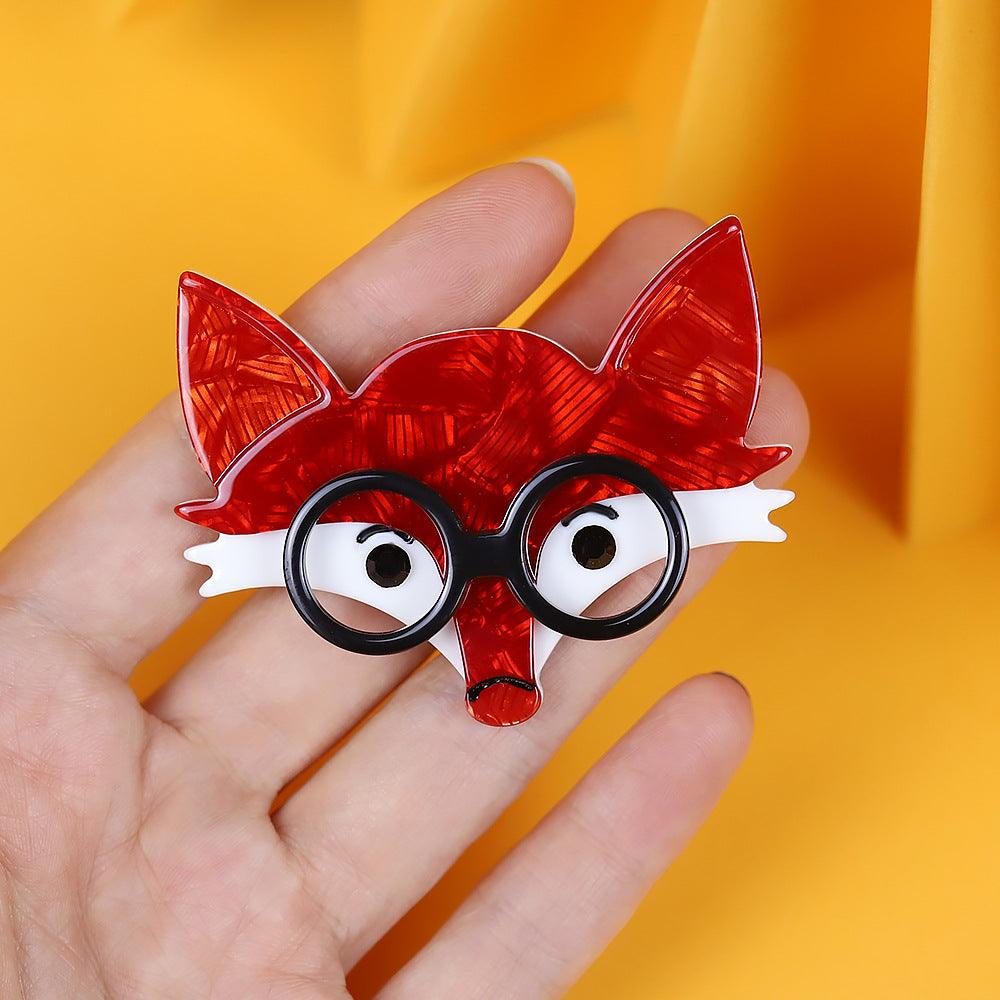 Fox Wearing Glasses Handmade Acrylic Brooch Handheld