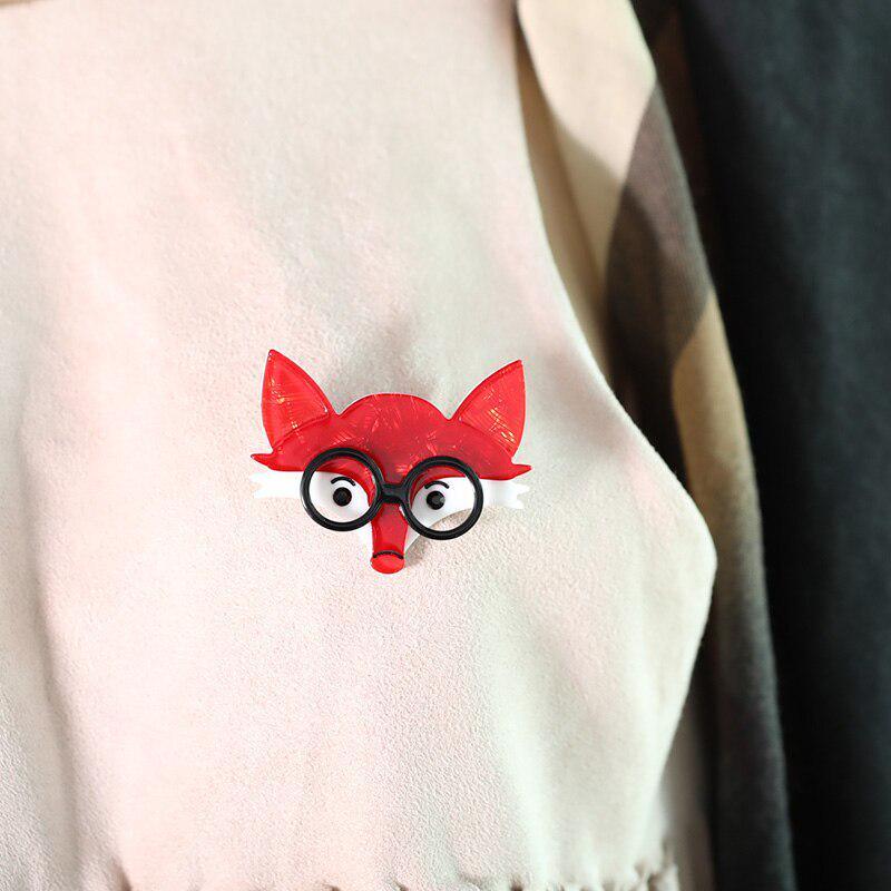 Fox Wearing Glasses Handmade Acrylic Brooch on Top