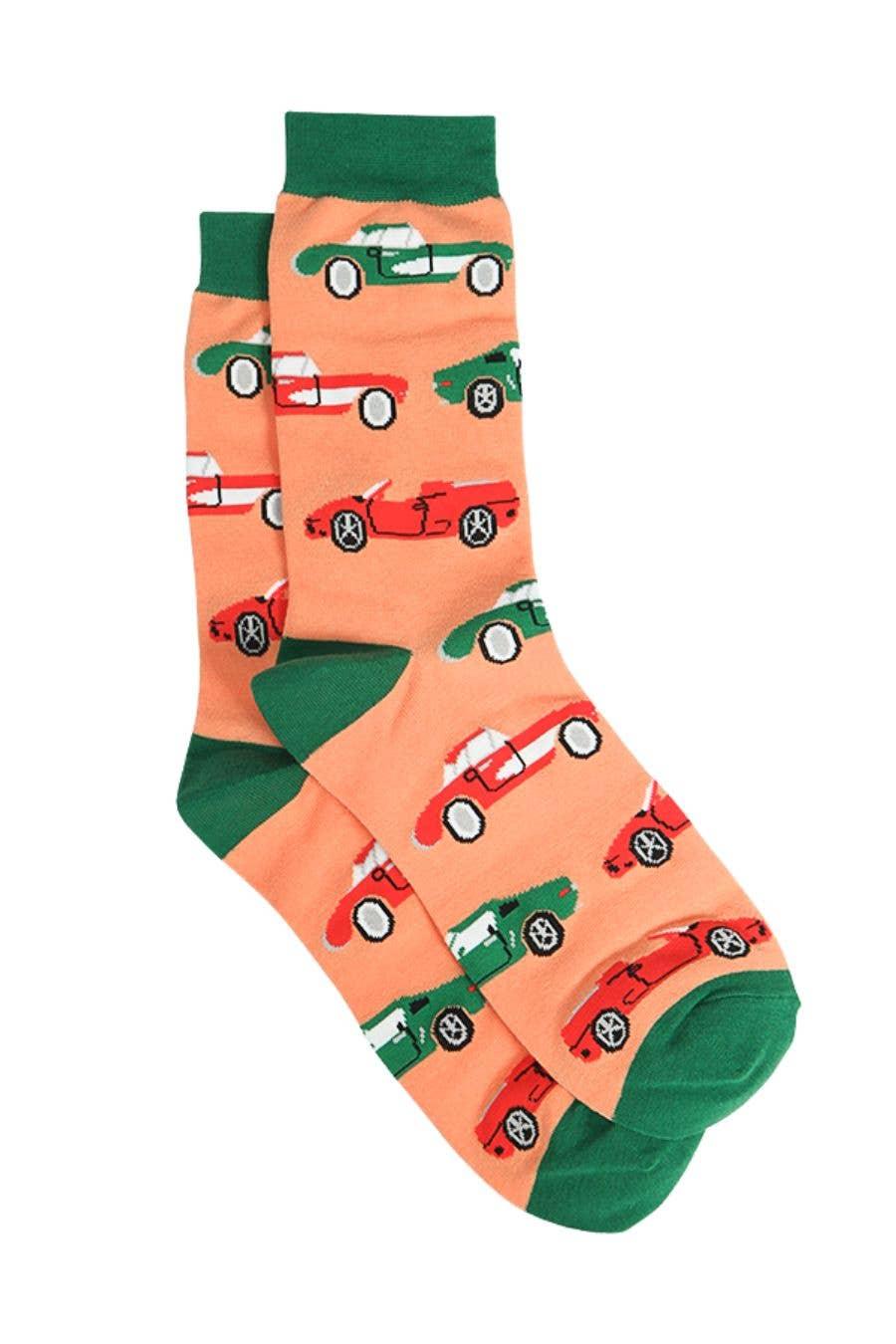Men's Bamboo Socks Sports Cars Orange and Green