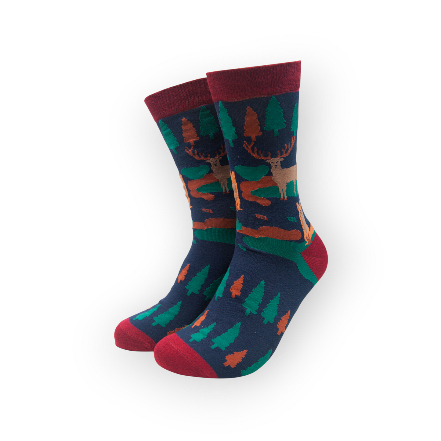 Navy Blue Men's Forest Animal Print Bamboo Socks