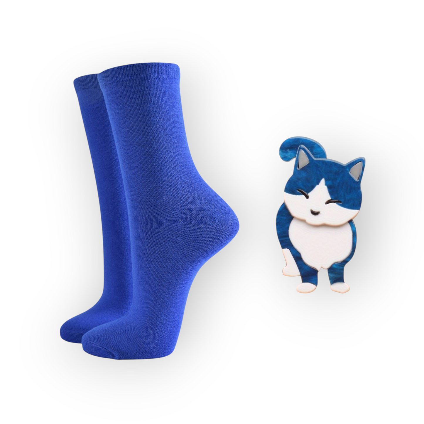 Women's Bamboo Socks and Cat Brooch Gift Set Bundle