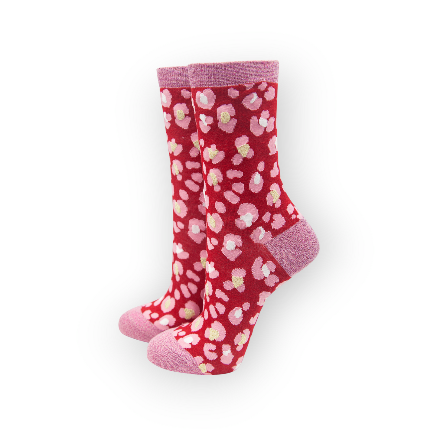 Red and Pink Animal Print Glitter and Bamboo Socks