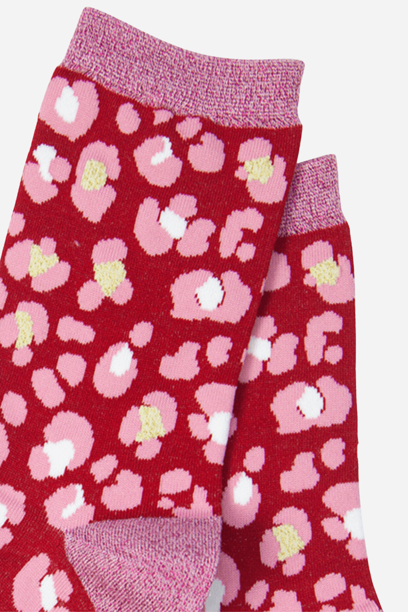 Women's Red and Pink Leopard Print Glitter and Bamboo Socks