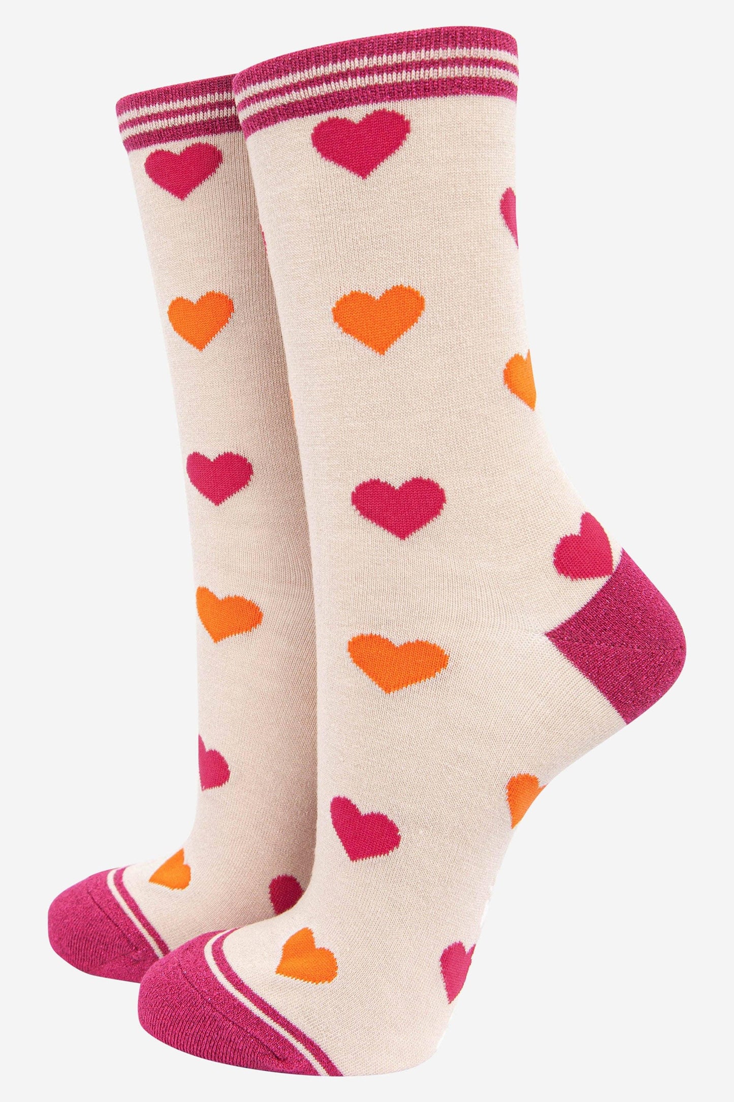 Women's Berry and Orange Hearts Bamboo Socks