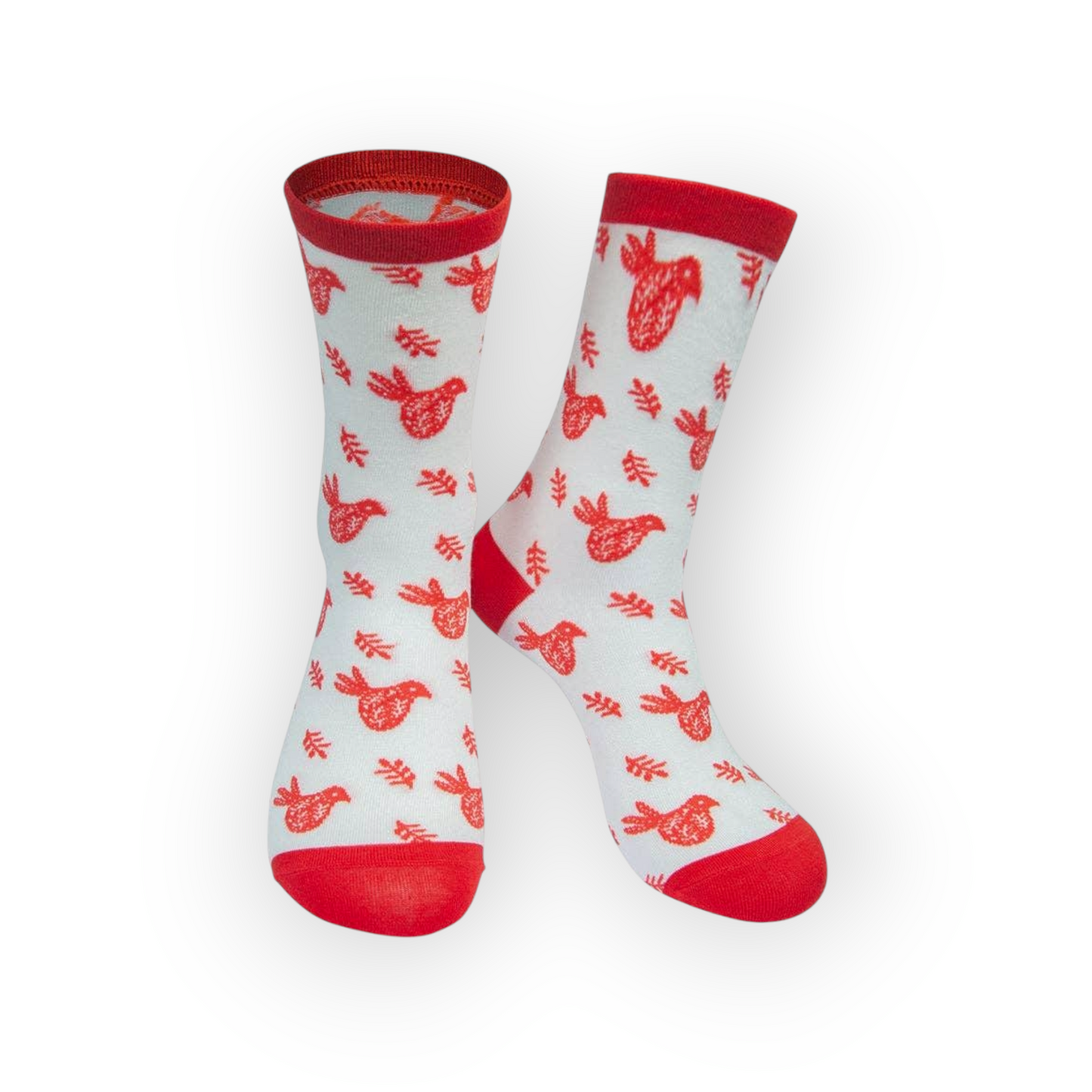 Women's Christmas Scandinavian Bird Print Bamboo Socks