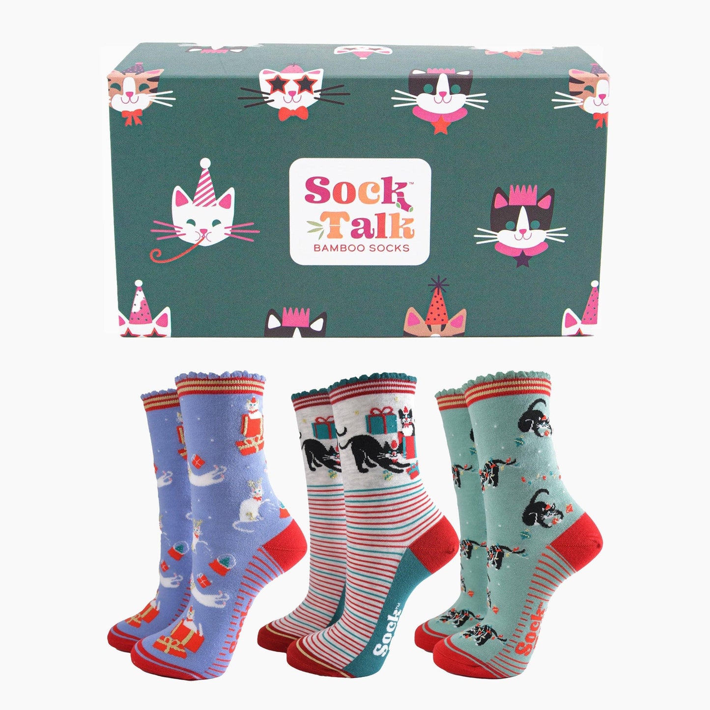 Women's Festive Cats Bamboo Socks Gift Box Set