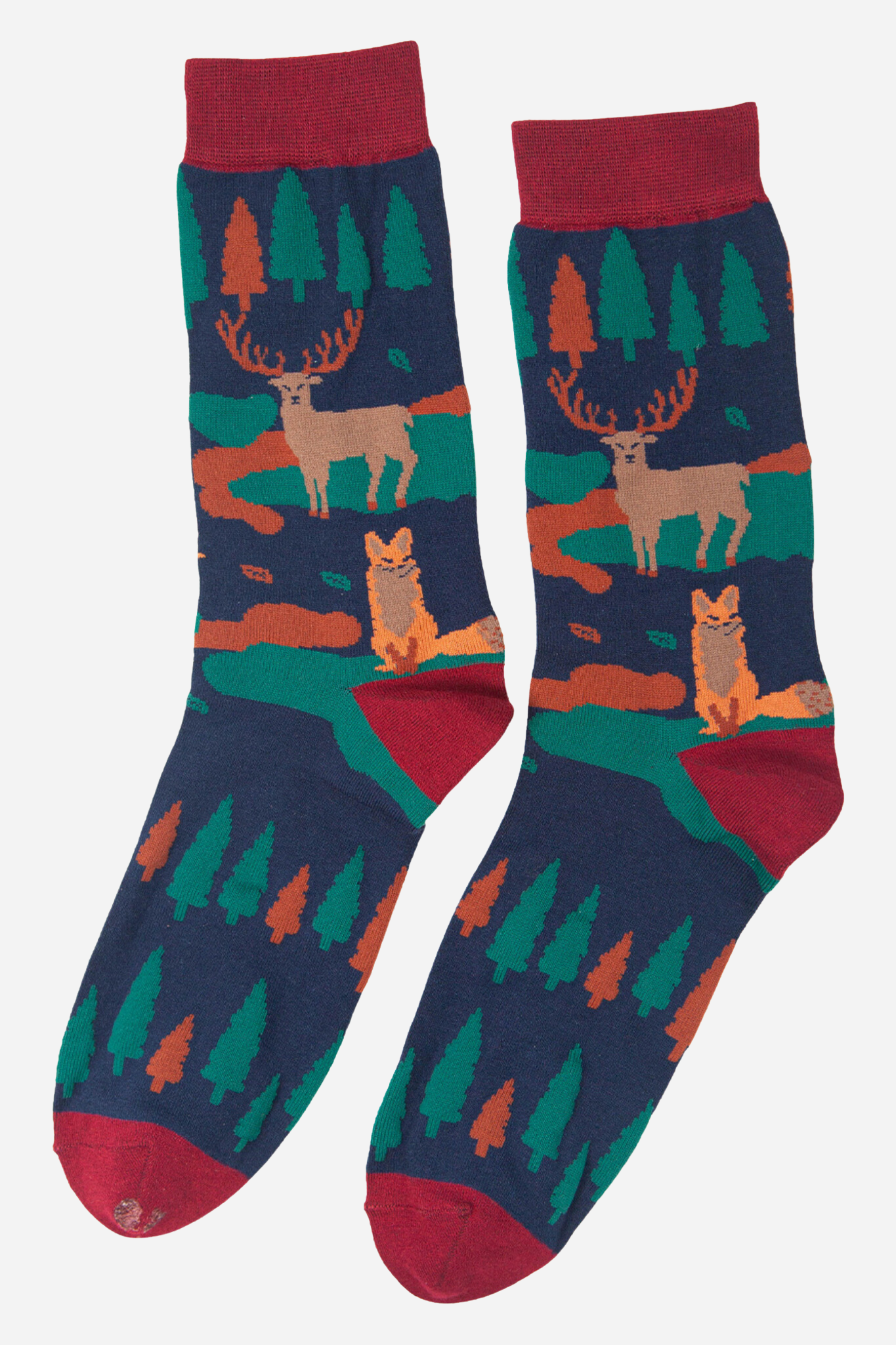 Navy Blue Men's Forest Animal Print Bamboo Socks