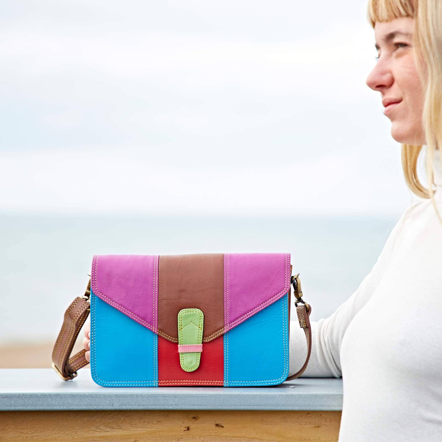 Jama Recycled Leather Multicoloured Rectangular Crossbody Bag