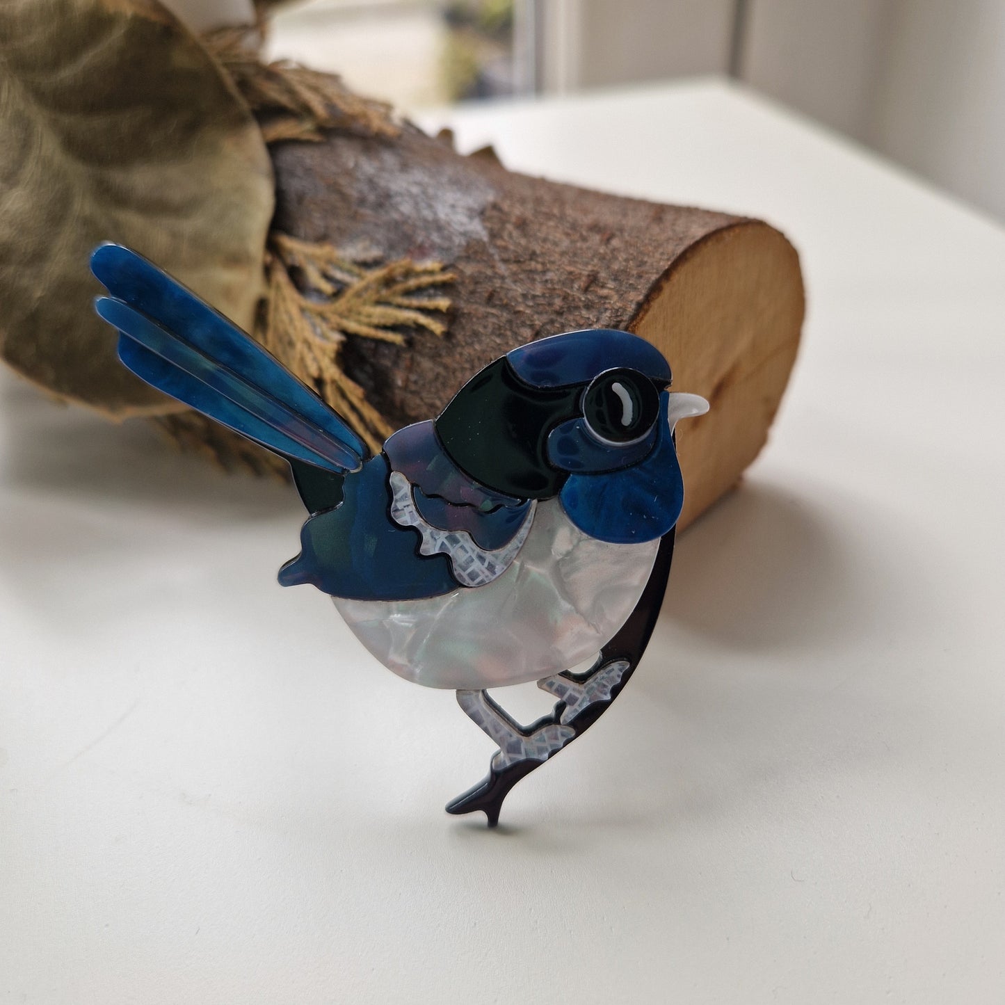 Blue Bird Fairywren Acrylic Handmade Brooch