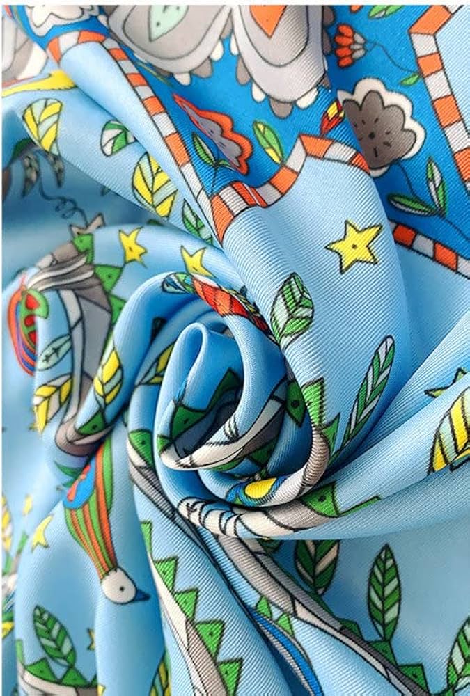 The "Tree of Life" Silky Satin Scarf in Sky Blue