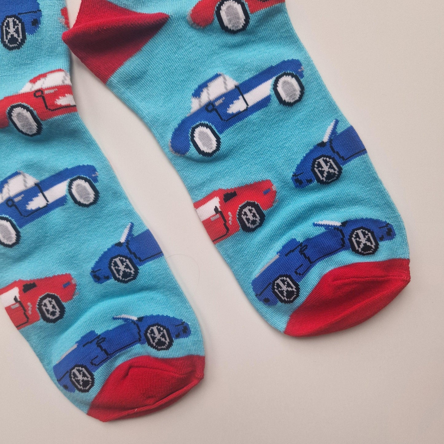 Men's Sports Cars Print Blue and Red Bamboo Socks