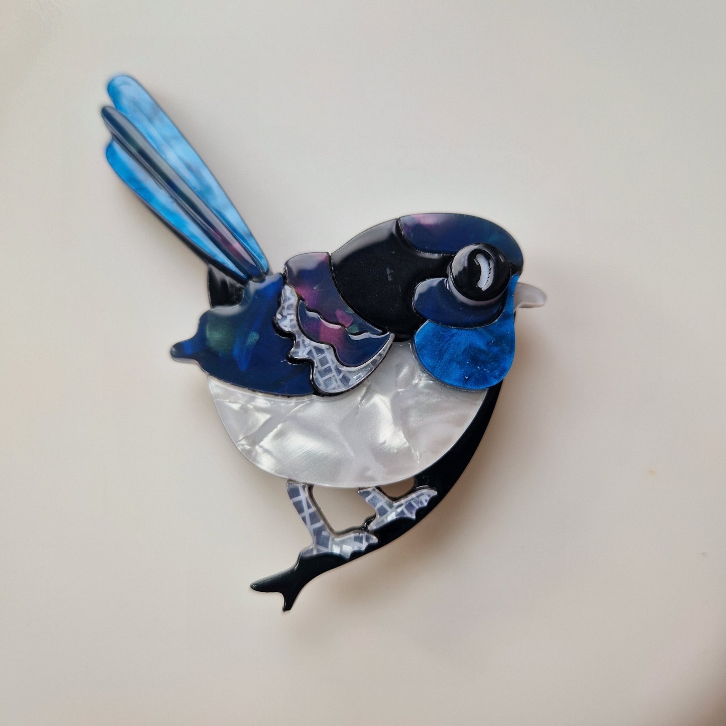Blue Bird Fairywren Acrylic Handmade Brooch