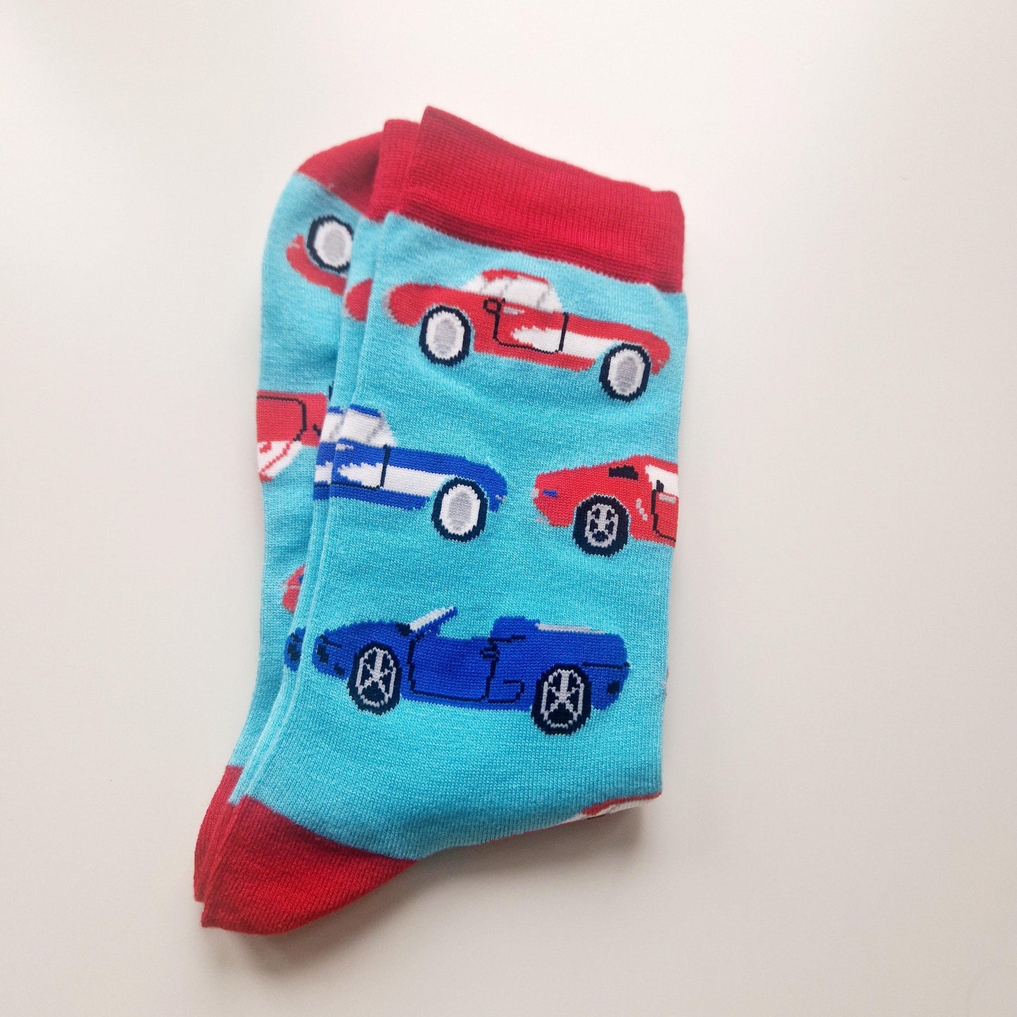 Men's Sports Cars Print Blue and Red Bamboo Socks