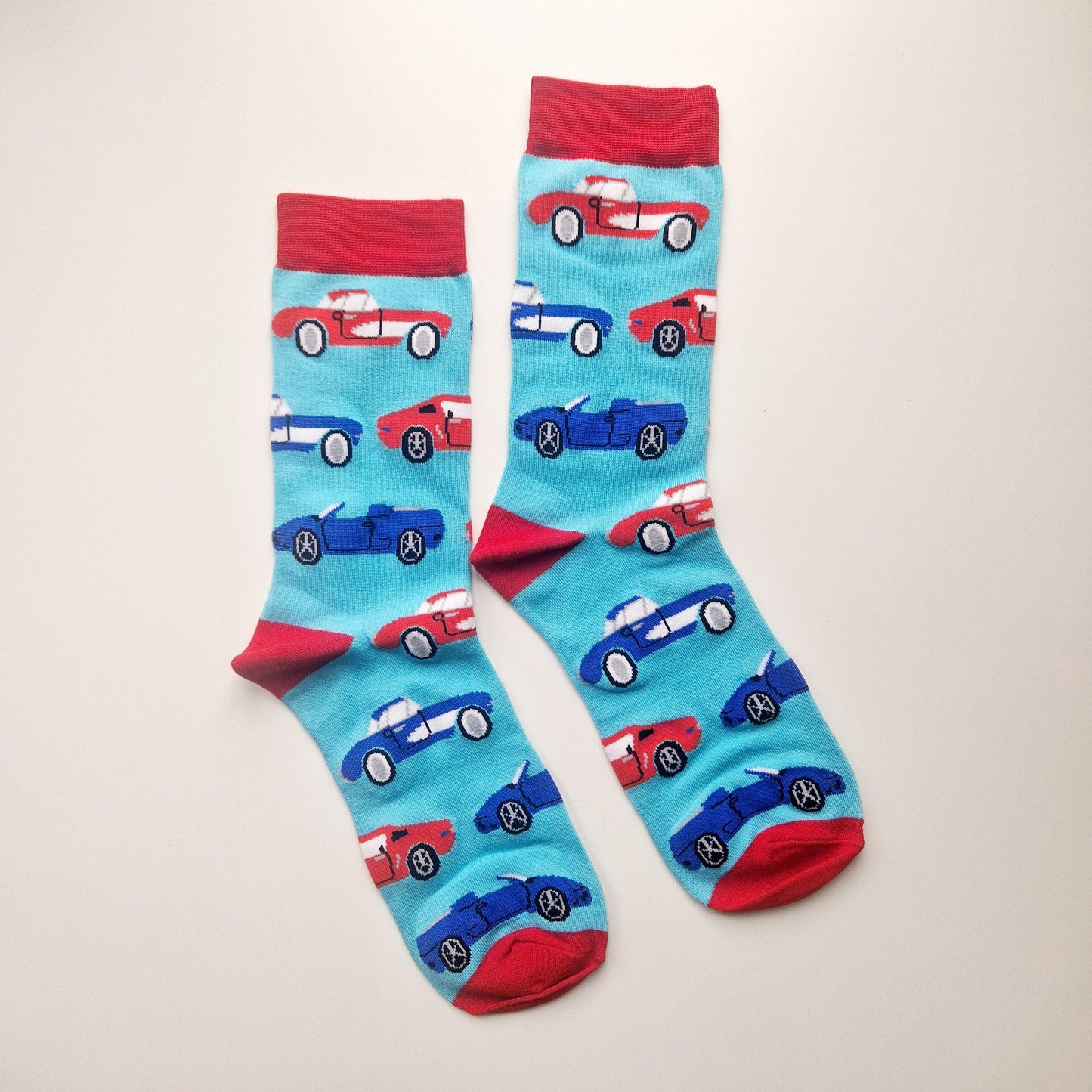 Men's Sports Cars Print Blue and Red Bamboo Socks