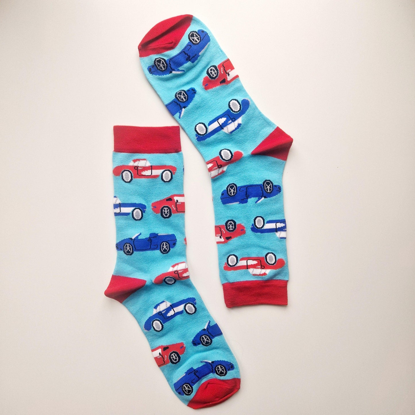 Men's Sports Cars Print Blue and Red Bamboo Socks