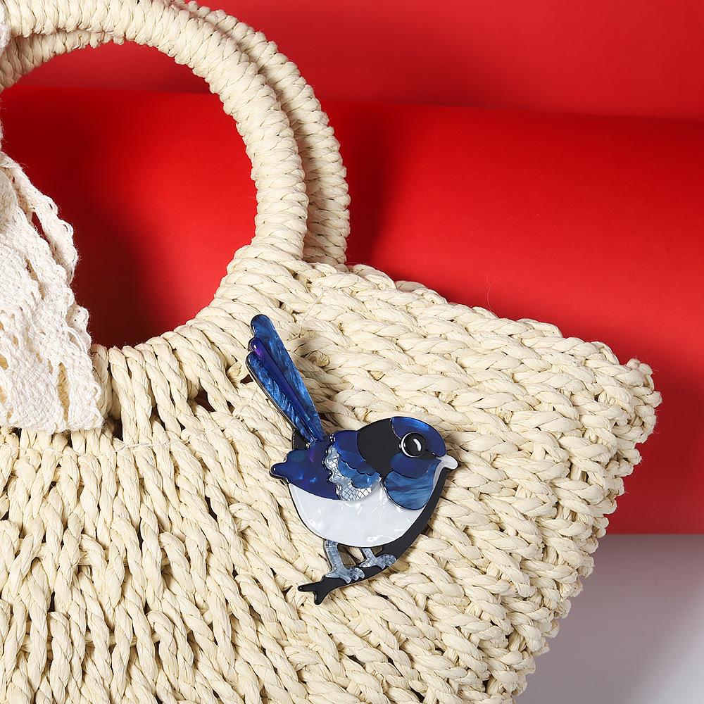 Blue Bird Fairywren Acrylic Handmade Brooch