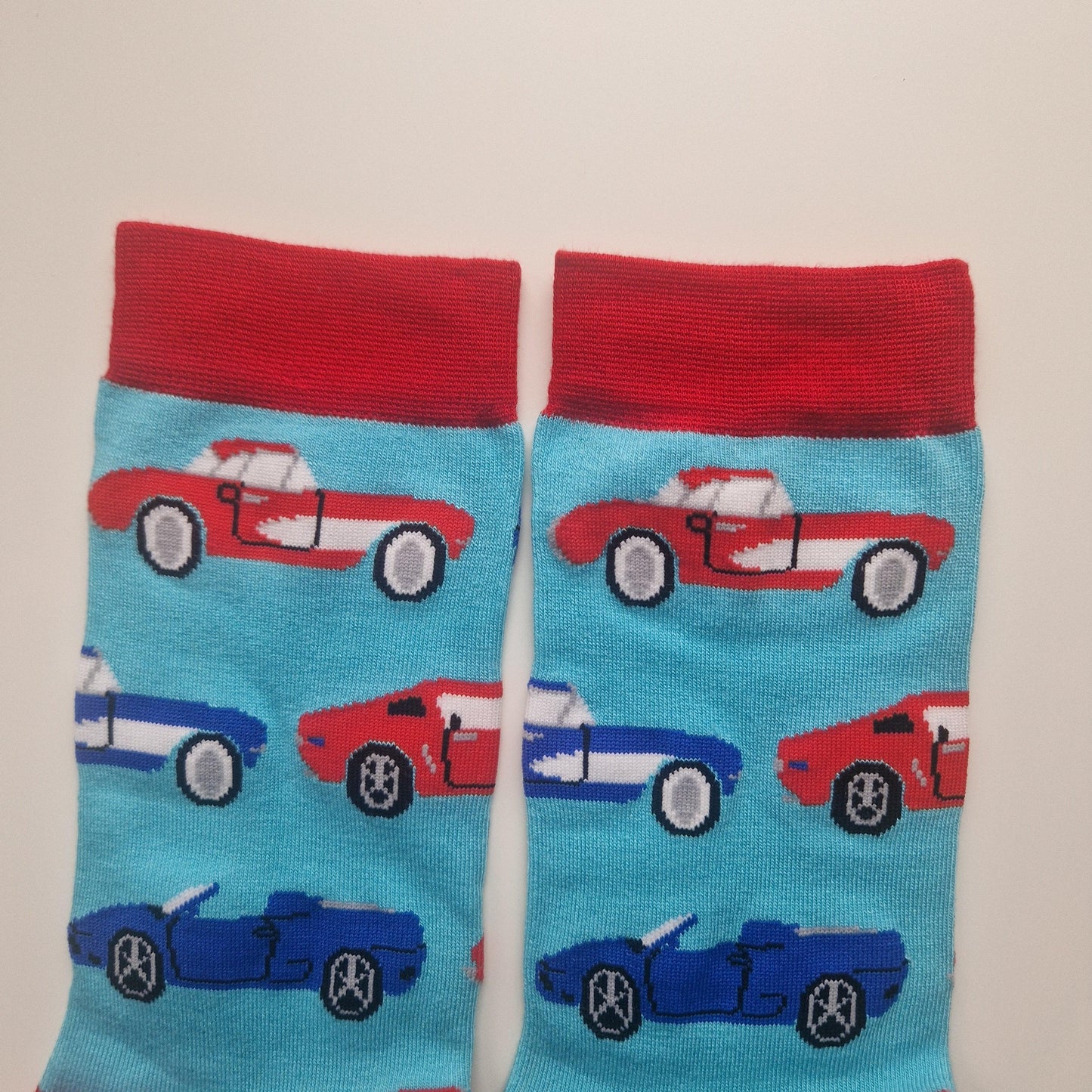 Men's Sports Cars Print Blue and Red Bamboo Socks