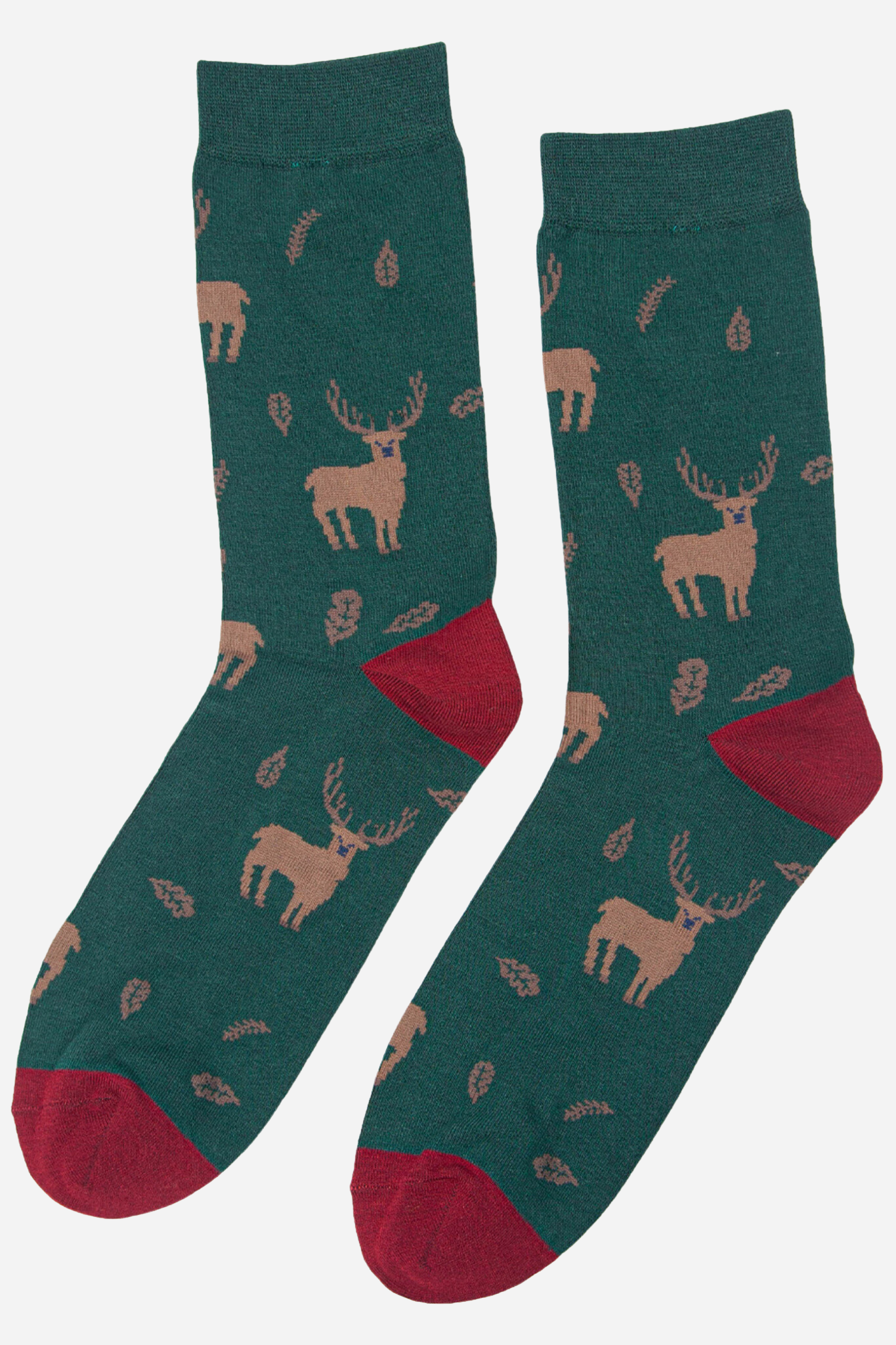 Men's Stag Print Green Bamboo Socks