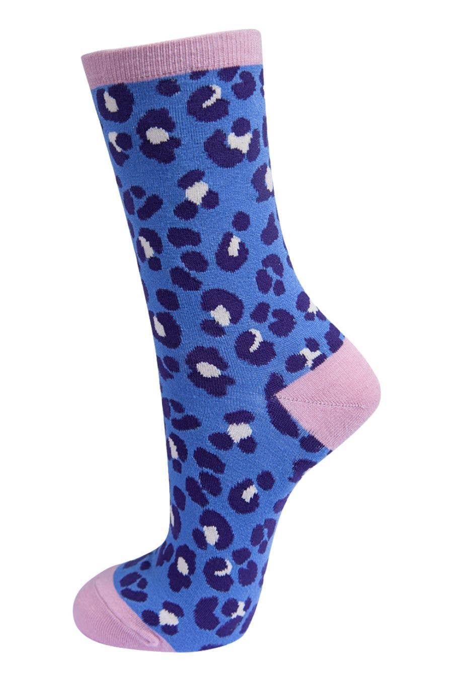 Women's Blue and Pink Animal Print Bamboo Socks