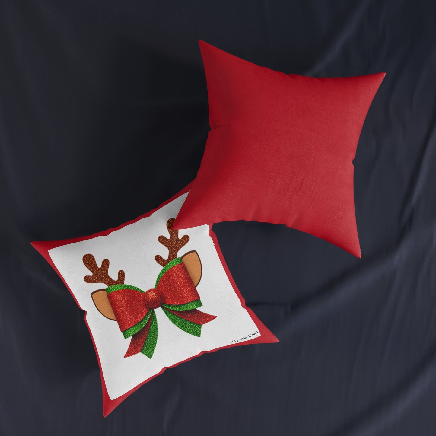 Christmas Reindeer Bow Square Cushion