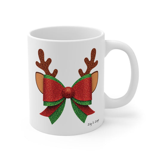 Christmas Reindeer Bow White Ceramic Coffee Mug