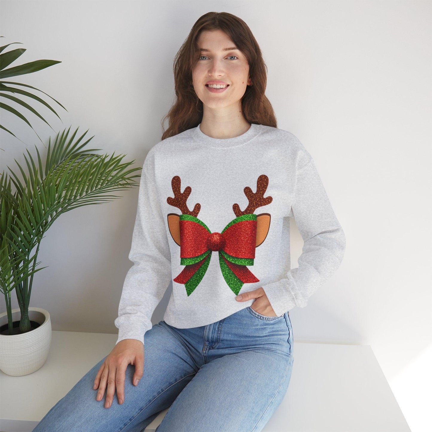 Christmas Reindeer Bow Unisex Sweatshirt